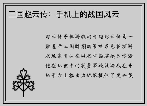 三国赵云传：手机上的战国风云