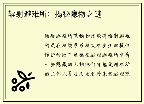 辐射避难所：揭秘隐物之谜