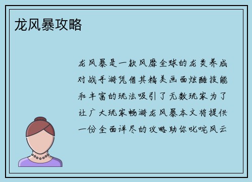 龙风暴攻略